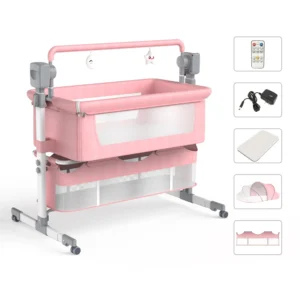Bassinet for Baby,Automatic Rocking Bassinet with Remote,Wheels, Newborn Bedside Sleeper,Co-sleeper suit 0-6M, Travel Baby Cribs