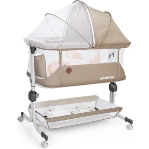 Camel Baby Bedside Bassinet - Full Mesh, 6-Height Adjust, Storage Basket, Foldable