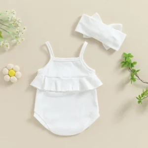 Toddler Girls Sleeveless Floral Print Rompers with Bow Headband Set Summer Outfits Jumpsuits Playsuits for Baby Girls