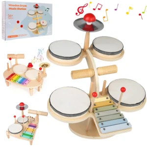 Wooden Baby Drum Set Musical Instrument Percussion Toys 8-tone Xylophone Piano Parish Learning Preschool Rhythm Educational Toy