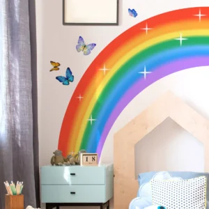 Cartoon Rainbow Colorful Heart Balloon Butterfly Wall Stickers Removable for Bedroom Living Room Nursery Decoration Wall Decal