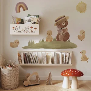 Boho Cartoon Fabric Sun Rainbow Animals Nursery Wall Decals Art Mural Kids Room Bedroom Self-adhesive Home Decor Interior Decals