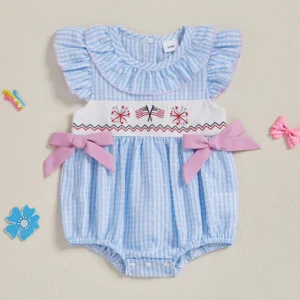 Adorable Baby Girl Romper Flutter Sleeve Round Neck Floral Print Jumpsuit Toddler Bodysuit Summer Outfit