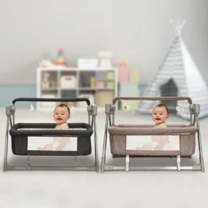 5 Gears Electric Cradle Baby Swing Bed, Baby Bassinet, Automatic Rocking Recliner Crib Basket Dark Gray/Khaki)