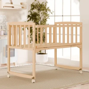 Wooden Bedside Bassinet, Pine Wood Crib With Detachable Fence And Wheels, Baby Bed Crib For Newborns And Infants