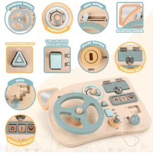 Montessori Toy Steering Wheel Wooden Busy Board Wooden Sensory Toys for Toddlers Preschool Travel Learning Activities