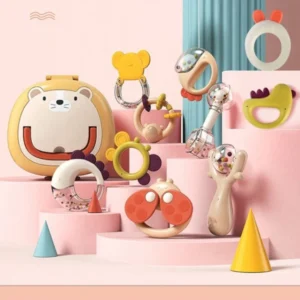 6~10PCS Baby Animal Rattle Set Storage Box Babies Teething Toy Hand Rattles Can Be High Temperature Boiled Stick Kids Toys