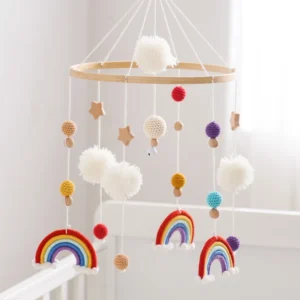 Baby Rattle Baby Crib Moving Toy Cotton Crochet Rainbow Crib Bell Rotating Musical Rattle Projection Wooden Toys For Baby Crib