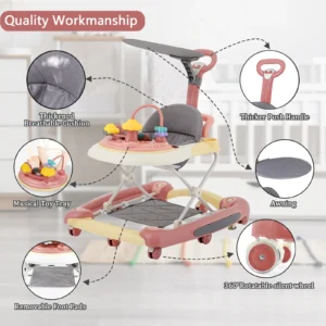 Baby Walker With Sunshade and Seat Multifunctional Kids Anti-Rollover Adjustable Rocking Stroller Mother Baby Supplies Toys 2025