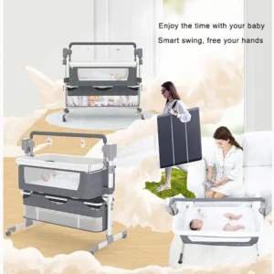Smart Crib 3-in-1 Cradle, Bedside Sleeper, Electric, Bluetooth Lullabies, Quiet Motor, Timer, Newborn Bassinet for Newborns
