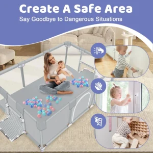 ANGDUO Baby Playpen Light Grey 71 Inch Large Baby Play Yard With Soft Breathable Mesh Safety Play Fence For Infant And Toddlers