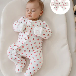 Toddler Girl 2-Piece Winter Clothes Set Long Sleeve Crew Neck Floral Print Romper with Matching Bow Headband