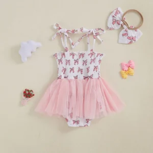 Adorable Infant Floral Print Sleeveless Romper Dress with Matching Headband Set for Summer Outings - Cute Baby Girl Outfit