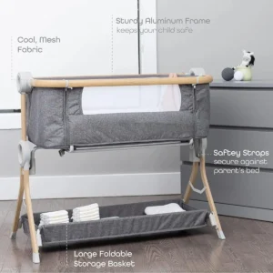 Portable Bedside Baby Bassinet - Easy Fold Sleeper with Storage & Mattress, Newborn Crib - Nursery & Travel Essential